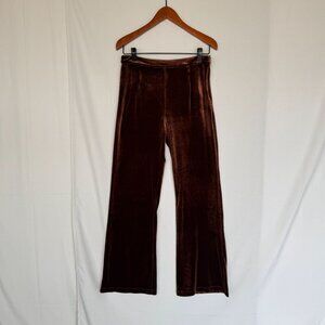 Vintage Chocolate Brown Stretch Velvet Flare Leg Trouser Dress Pants Size 10